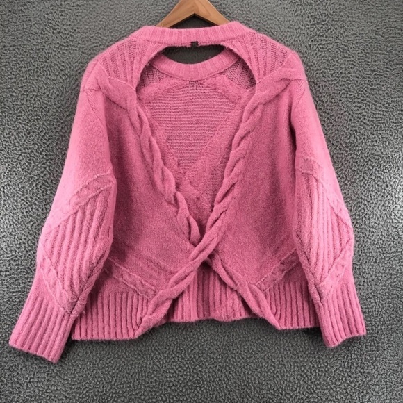For Love & Lemons Sweater Women 1X Pink Carly Fuzzy Knit valentine Open back top - Picture 1 of 10